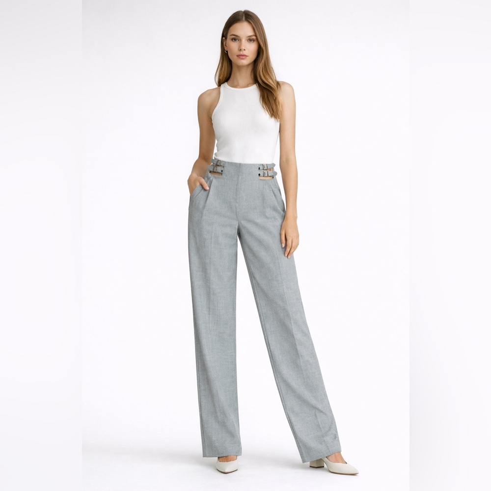 PiRAL Pants Small Gray Belt Waist Noche Buckle Slacks Trousers Career Wide Leg S - Picture 11 of 11